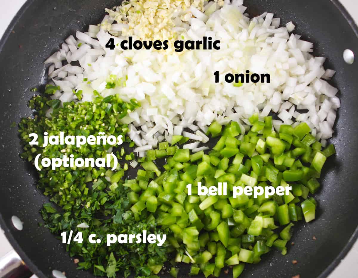 Chili ingredients in pan ready to be cooked.
